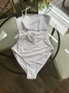 Women’s White One-Piece Swimsuit with Front Bow